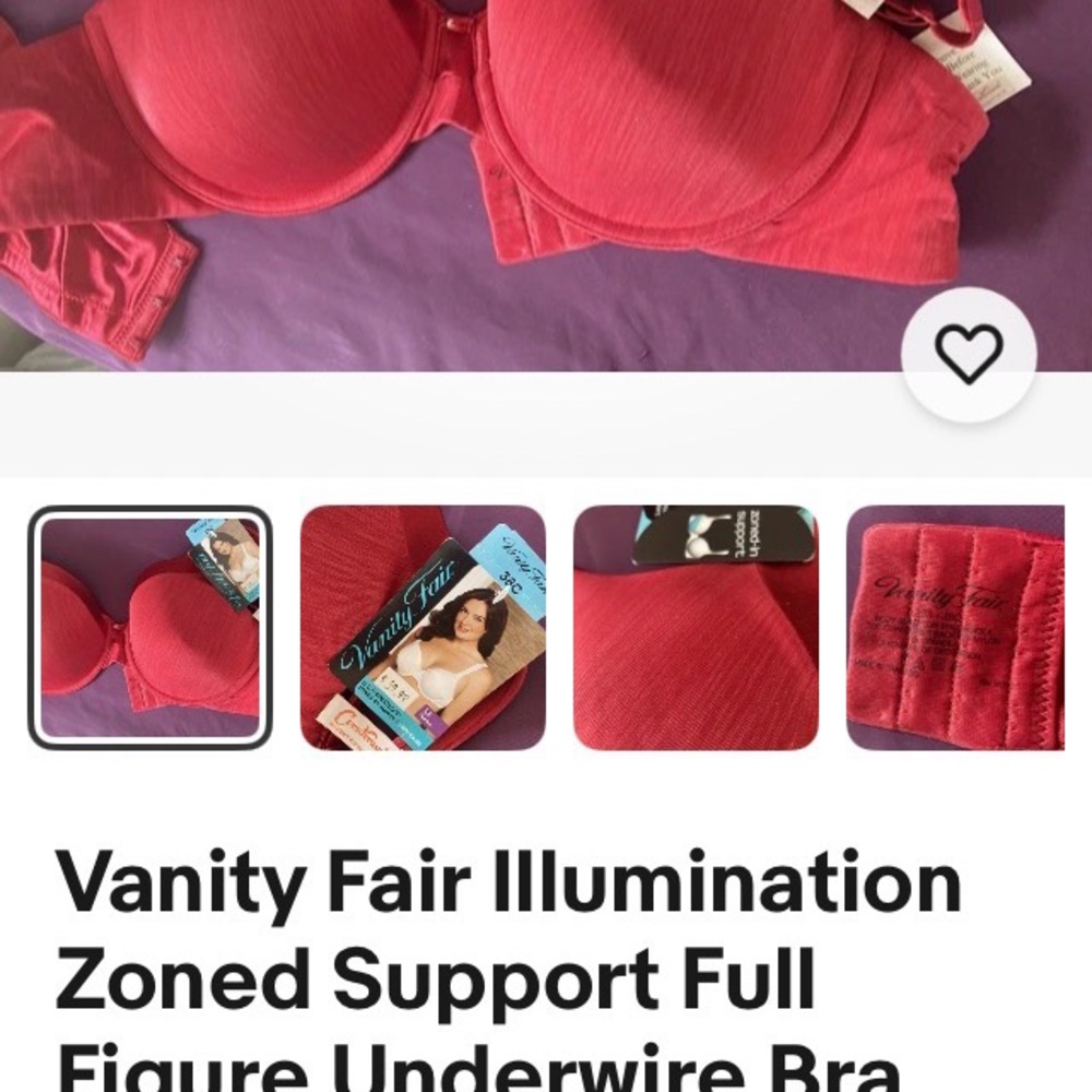 Vanity Fair Illumination Red Underwire Bra 38C Red 76338